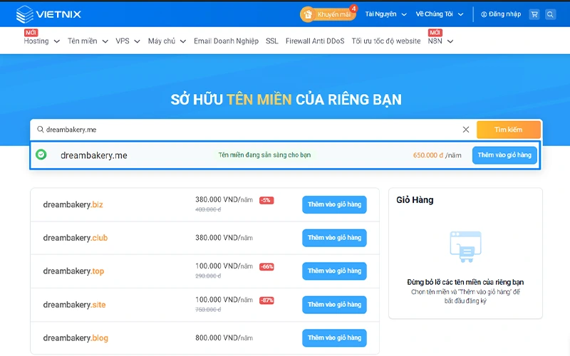 Tên miền .me là gì? Cách đăng ký tên miền .me dễ dàng 45 Kiểm tra tên miền có thể đăng ký tại Vietnix