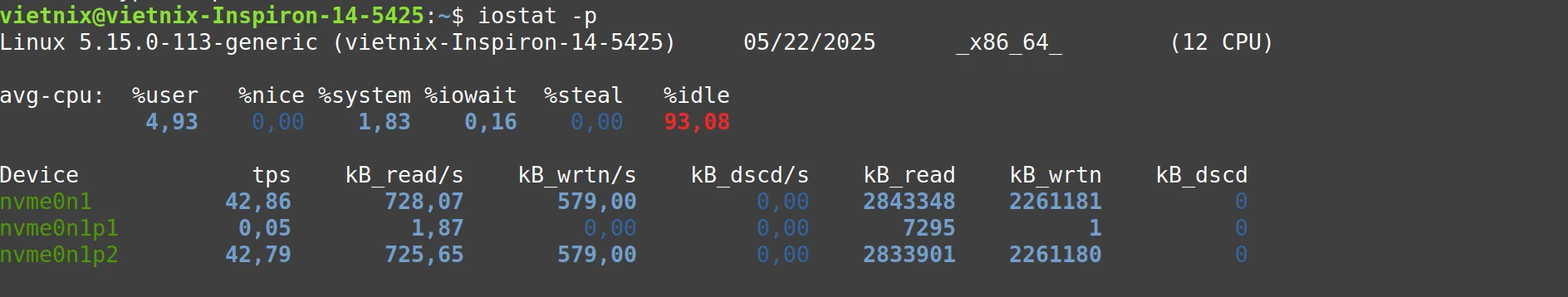 Cách dùng lệnh iostat Linux và các ví dụ cụ thể 28 iostat -p: Hiển thị thống kê cho thiết bị và phân vùng