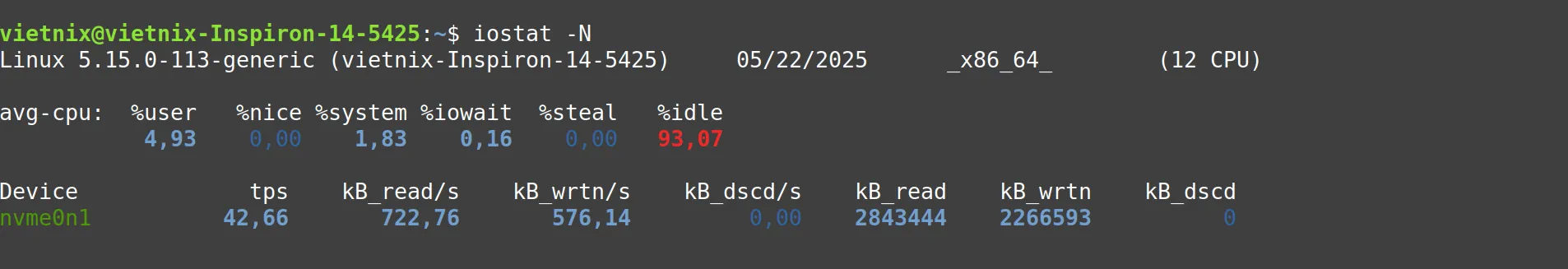 Cách dùng lệnh iostat Linux và các ví dụ cụ thể 29 iostat -N: Hiển thị thông tin thiết bị LVM