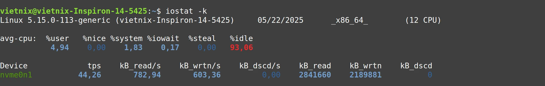 Cách dùng lệnh iostat Linux và các ví dụ cụ thể 23 iostat -k