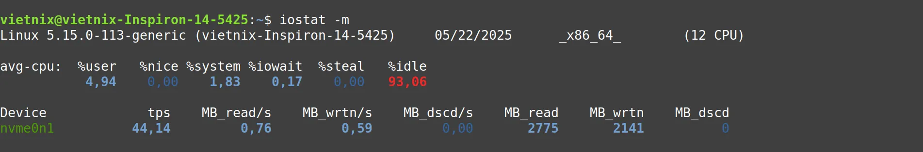 Cách dùng lệnh iostat Linux và các ví dụ cụ thể 24 iostat -m