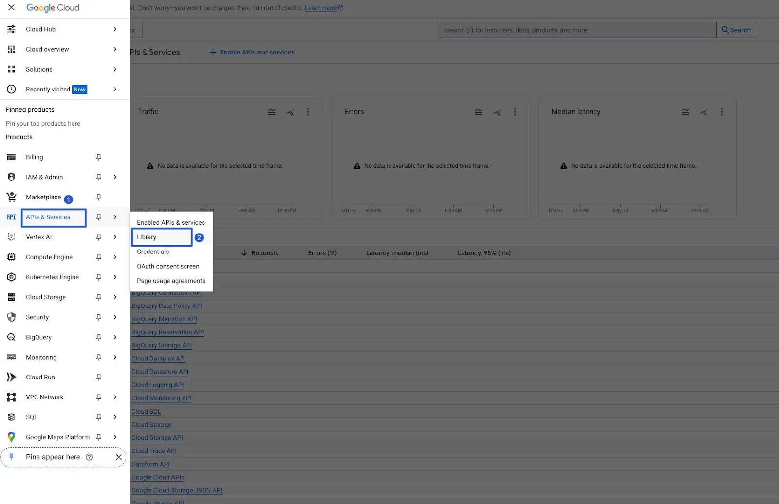 Hướng dẫn kết nối Google Analytics API với n8n chi tiết và nhanh nhất 16 Chọn APIs & Services và Library
