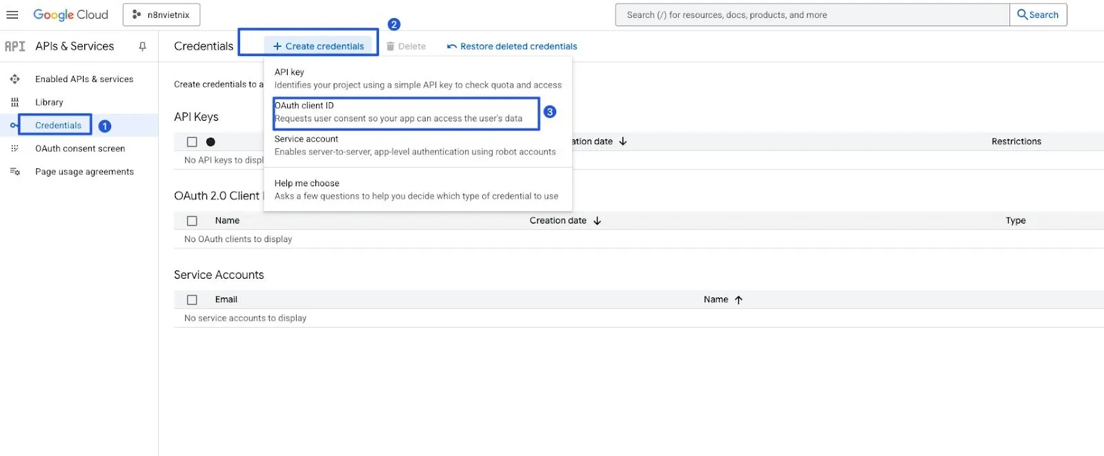 Hướng dẫn kết nối Google Analytics API với n8n chi tiết và nhanh nhất 18 Chọn OAuth client ID