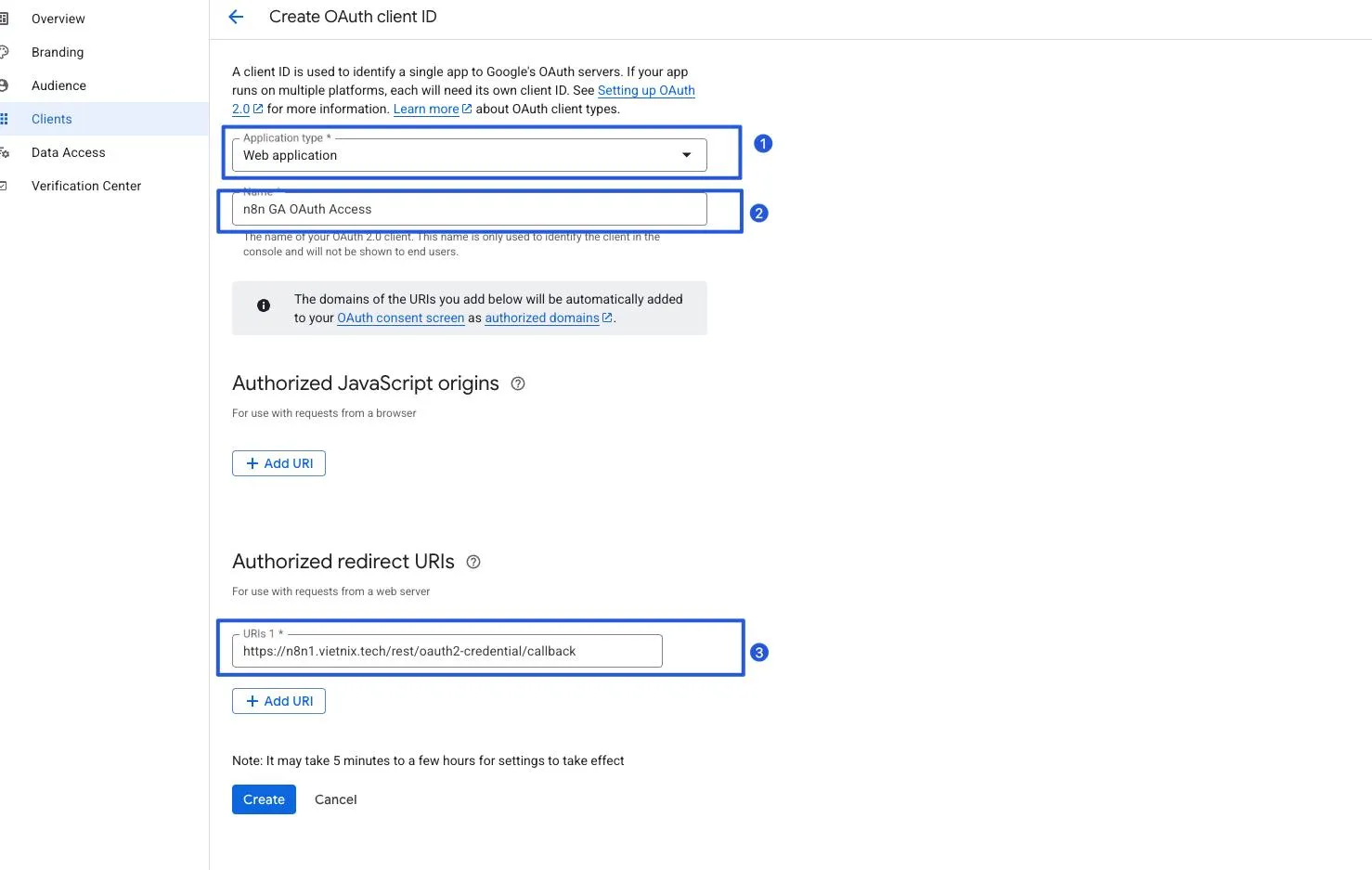 Hướng dẫn kết nối Google Analytics API với n8n chi tiết và nhanh nhất 19 Thêm Authorized Redirect URL