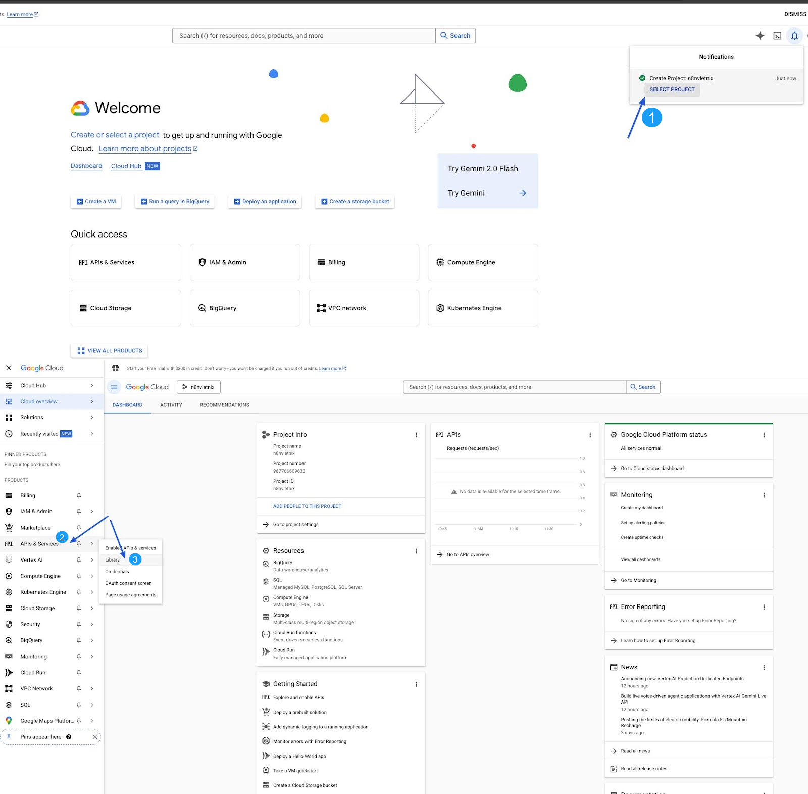 Hướng dẫn từng bước: Kết nối n8n đến Google Cloud APIs (OAuth 2.0) 25 Chọn APIs & Services