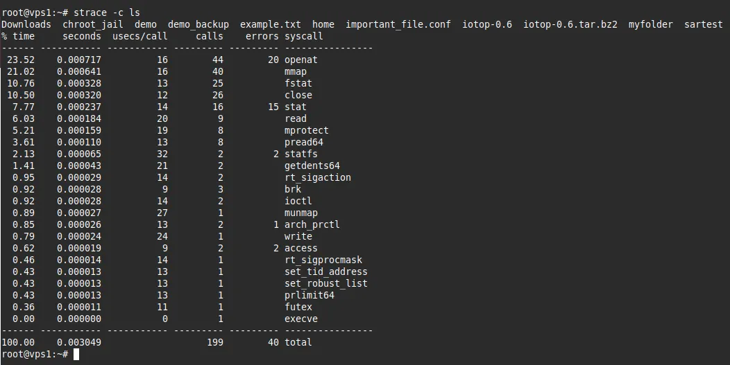 Hướng dẫn theo dõi và phân tích hệ thống với lệnh strace Linux 29 Đếm số lượng lời gọi hệ thống