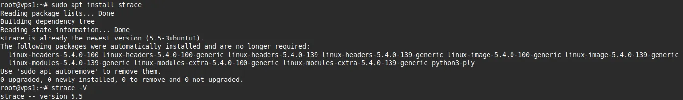 Hướng dẫn theo dõi và phân tích hệ thống với lệnh strace Linux 26 Kiểm tra phiên bản strace