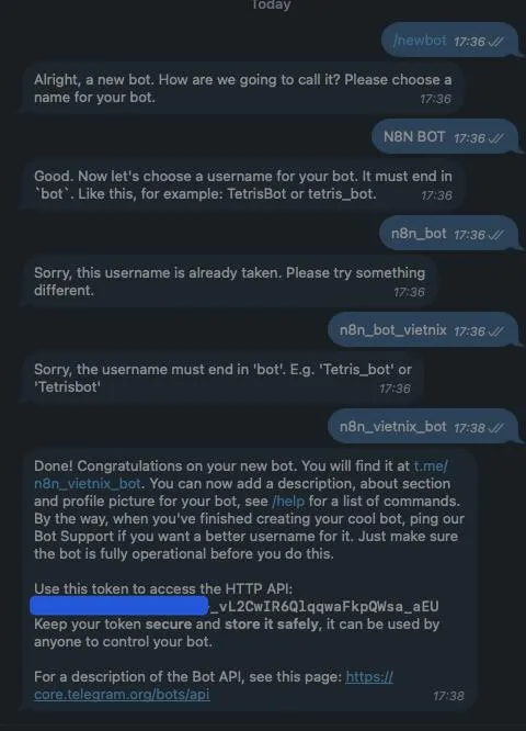 Cách tạo và triển khai chatbot GPT trên Telegram với n8n chi tiết 10 Tạo Bot Telegram