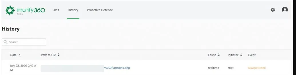 Hướng dẫn sử dụng Imunify360 hiệu quả 19 History: Lịch sử quét các file bị nhiễm mã độc