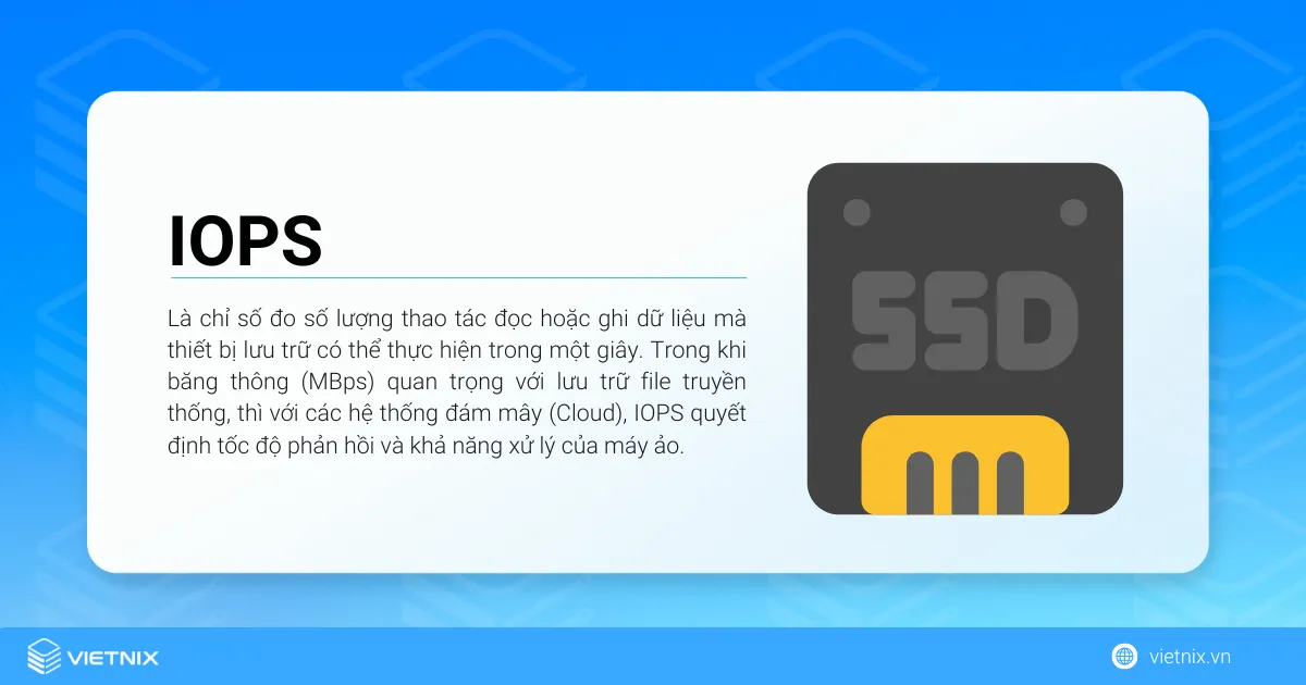 IOPS là gì? Tầm quan trọng của IOPS 13 IOPS là chỉ số đo số lượng thao tác đọc hoặc ghi dữ liệu mà thiết bị lưu trữ có thể thực hiện trong một giây