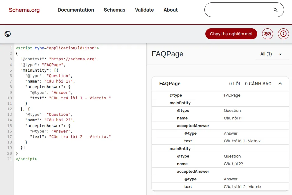 FAQ Schema là gì? 2 cách tạo FAQ Schema dễ dàng, chuẩn xác 31 Nhấn nút “Chạy thử nghiệm” để bắt đầu phân tích