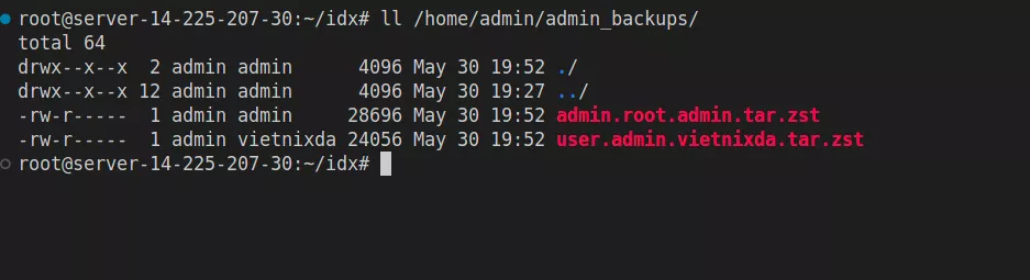 Hướng dẫn backup DirectAdmin với Command Line 24 Các file backup đã xuất hiện, quá trình backup đã thành công