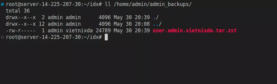 Hướng dẫn backup DirectAdmin với Command Line 29 Các file backup đã xuất hiện, quá trình backup đã thành công