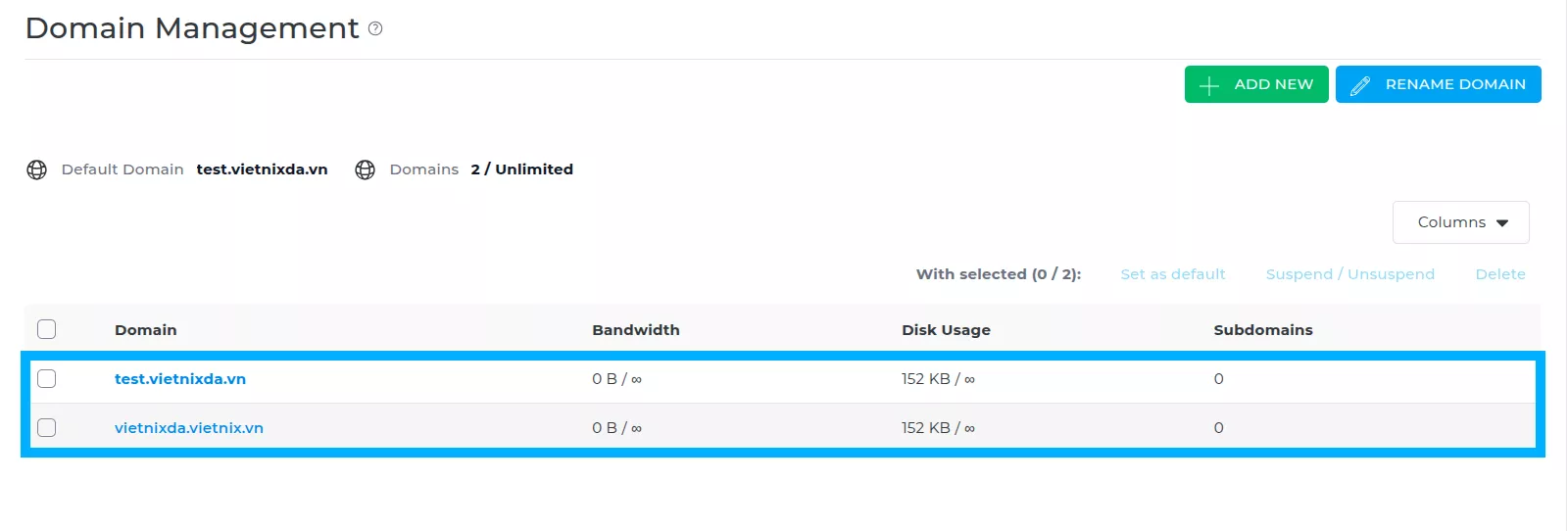 Hướng dẫn backup DirectAdmin với Command Line 33 Quá trình restore dữ liệu thành công với 2 domain được khôi phục