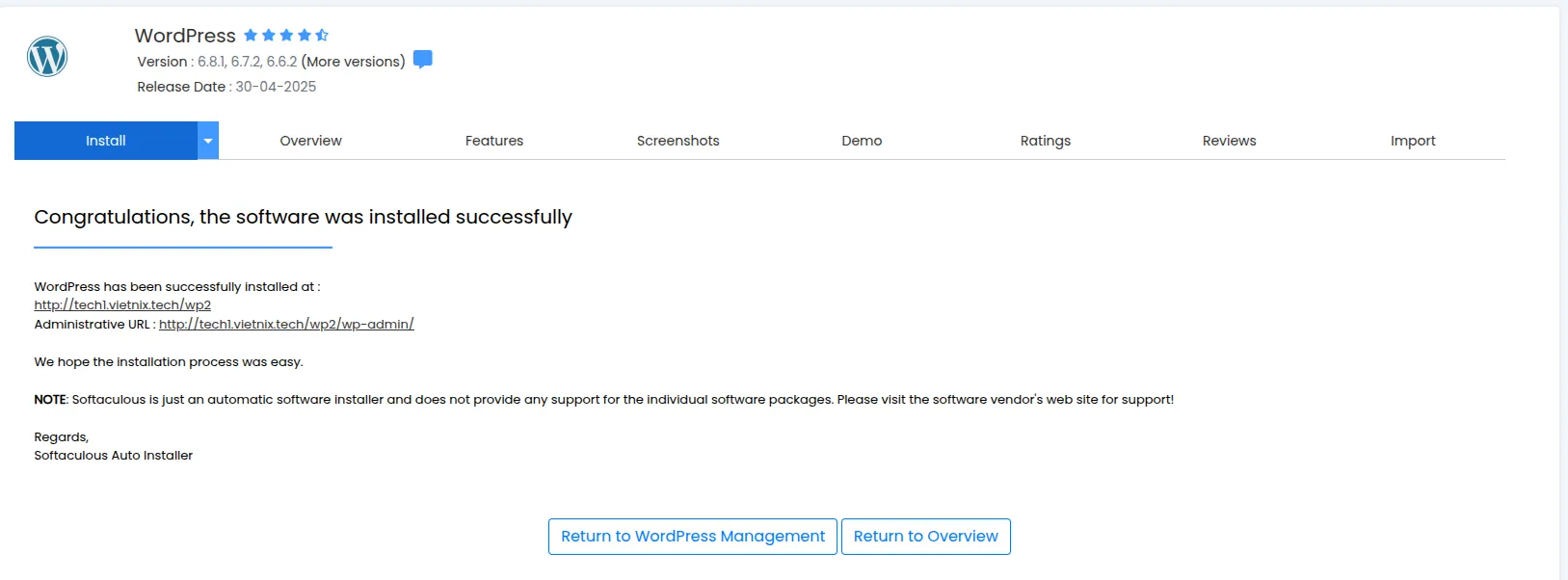 Hướng dẫn cài đặt Softaculous trên WHM cPanel chi tiết 23 Cách cài đặt WordPress với Softaculous