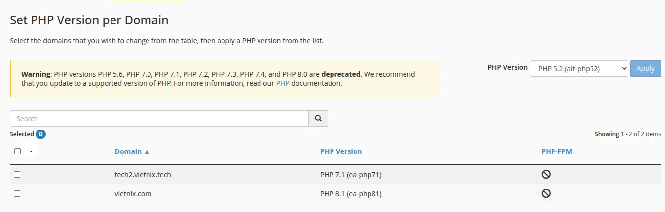 Hướng dẫn cấu hình MultiPHP trên cPanel để sử dụng nhiều phiên bản PHP trên một hosting 12 cấu hình MultiPHP trên cPanel