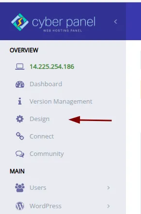 Hướng dẫn thay đổi theme trên CyberPanel nhanh chóng 15 Chọn DESIGN