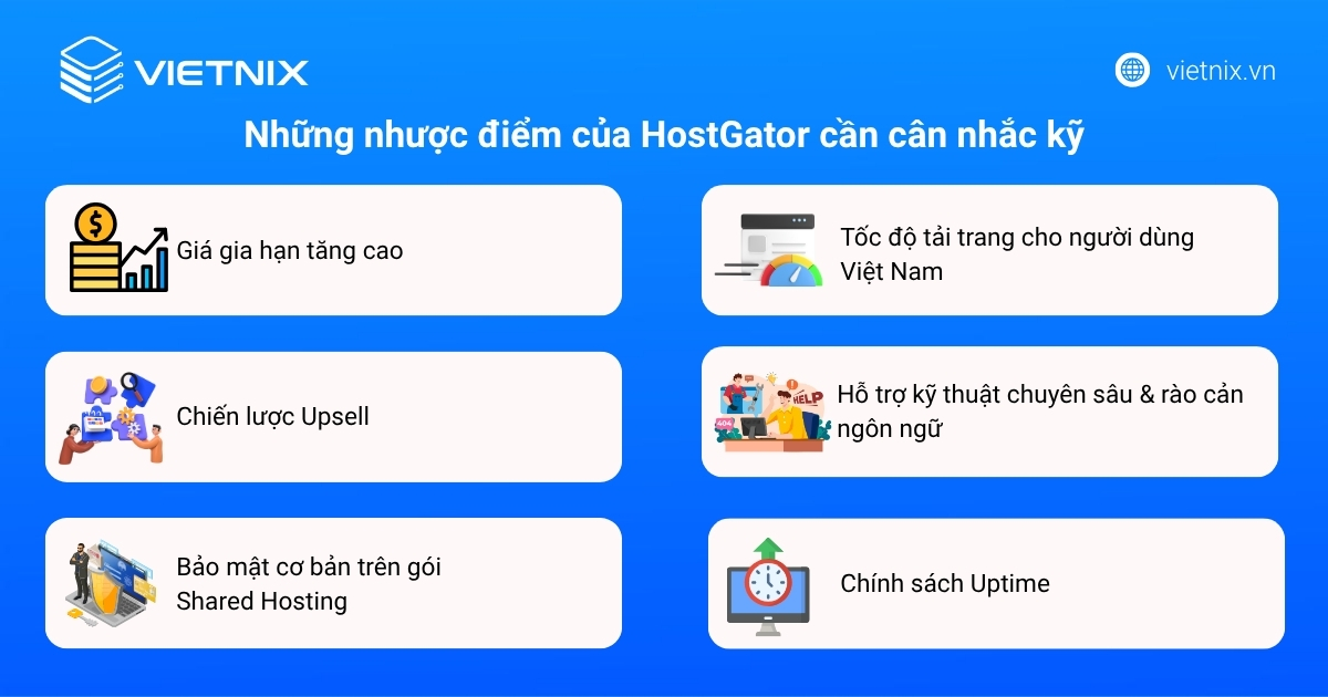 Đánh giá HostGator A-Z: Ưu nhược điểm & Có nên dùng ở Việt Nam không? 14 Nhược điểm của HostGator cần cân nhắc khi lựa chọn