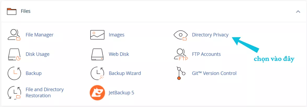 Hướng dẫn cách thiết lập quyền riêng tư của thư mục (Directory Privacy) trên cPanel 17 Chọn Directory Privacy