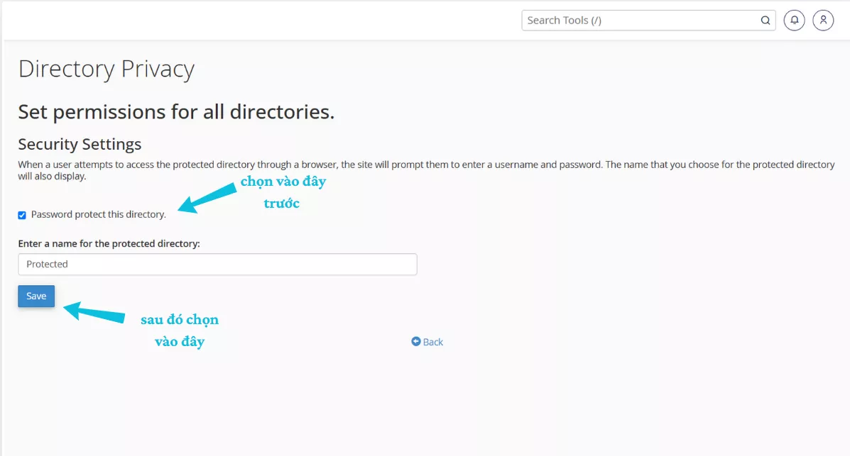 Hướng dẫn cách thiết lập quyền riêng tư của thư mục (Directory Privacy) trên cPanel 19 Thiết lập quyền riêng tư cho thư mục