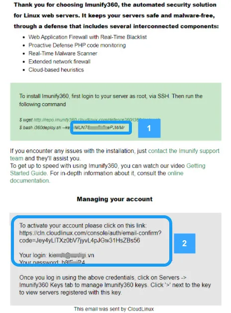 Hướng dẫn sử dụng Imunify360 hiệu quả 15 Email thông báo thành công