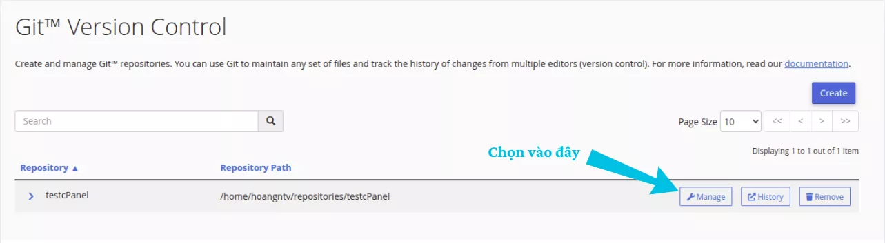 Hướng dẫn sử dụng Git Version Control trên cPanel 24 Nhấn Manage