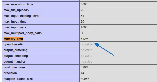 Hướng dẫn cách sử dụng MultiPHP INI Editor trên cPanel 26 Kiểm tra memory_limit