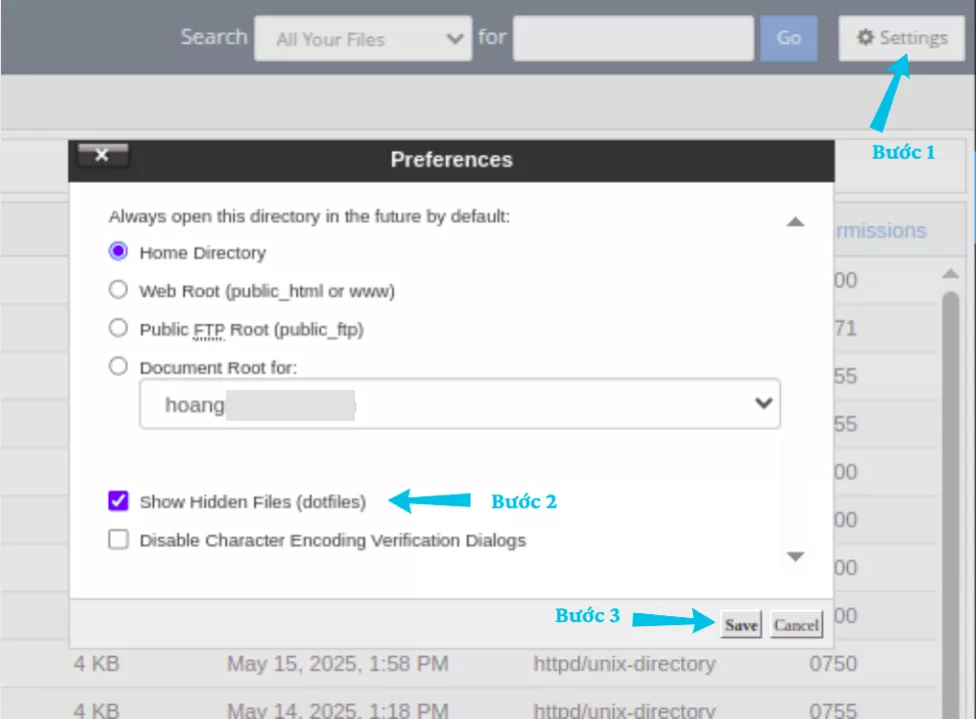 Hướng dẫn kiểm tra thông tin lịch sử login vào cPanel 15 Hiển thị các file ẩn trong File Manager