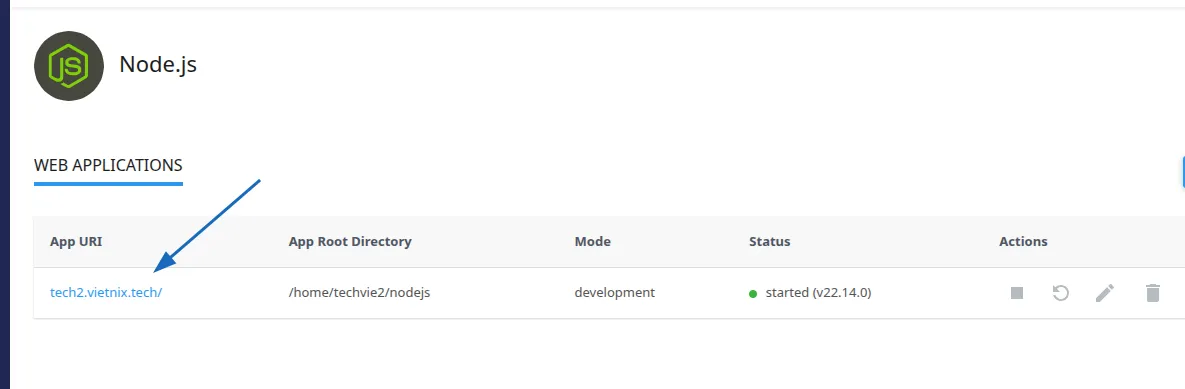 Hướng dẫn cách cài đặt NodeJS App trên cPanel 23 Nhấp vào domain đã cấu hình
