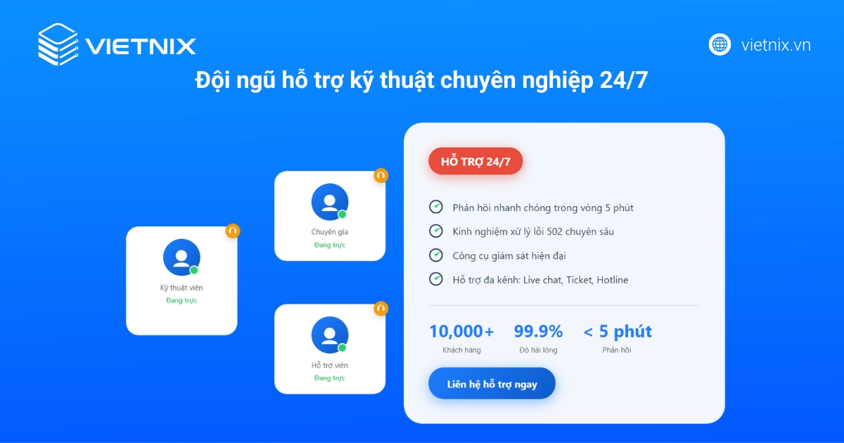 Lỗi 502 Connection Timed Out: Nguyên nhân và Cách khắc phục chi tiết 23 Đội ngũ hỗ trợ kỹ thuật chuyên nghiệp 24/7