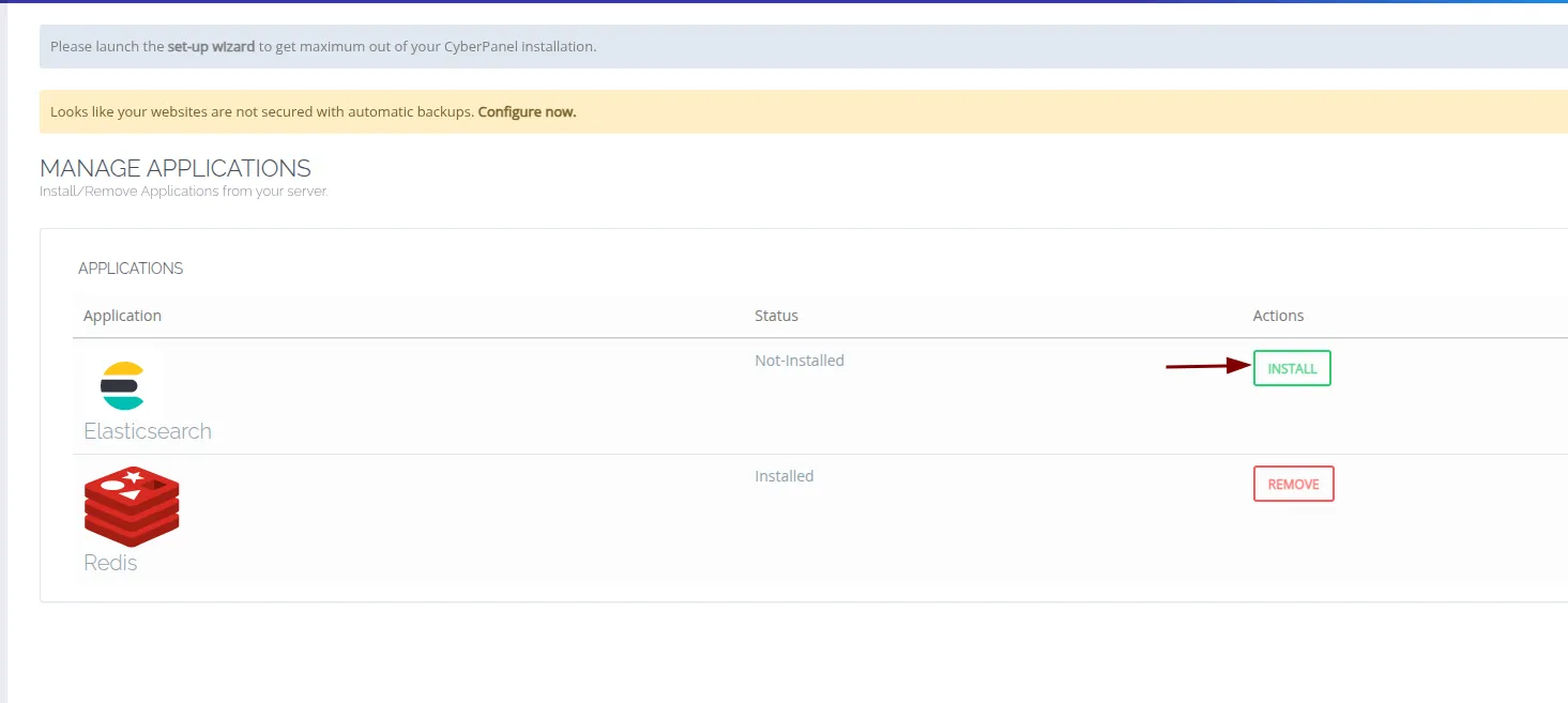 Hướng dẫn cách cài đặt Elasticsearch trên CyberPanel nhanh chóng 18 Tìm Elasticsearch, sau đó nhấn nút Install