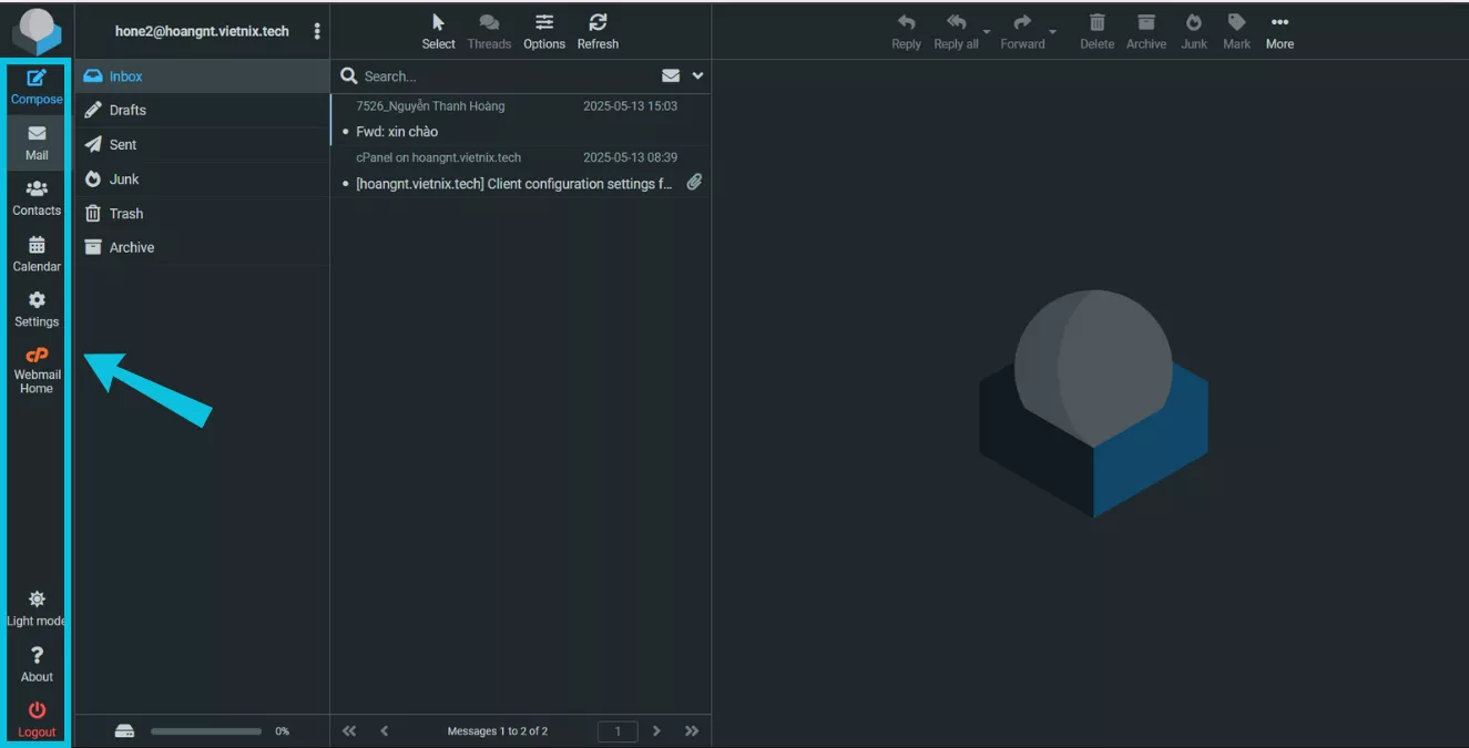 Roundcube webmail là gì? Hướng dẫn sử dụng webmail Roundcube 18 Giao diện chính của Roundcube webmail