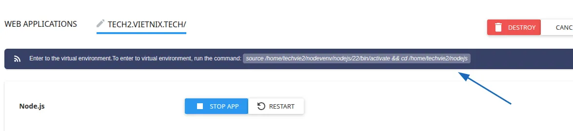 Hướng dẫn cách cài đặt NodeJS App trên cPanel 25 Kích hoạt môi trường ảo Node.js