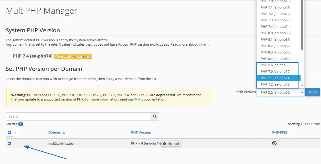 Hướng dẫn cách sử dụng MultiPHP INI Editor trên cPanel 22 Select PHP Version