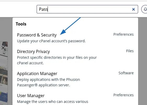 Hướng dẫn chi tiết sử dụng Password & Security trên cPanel hiệu quả 13 Tìm mục Password & Security