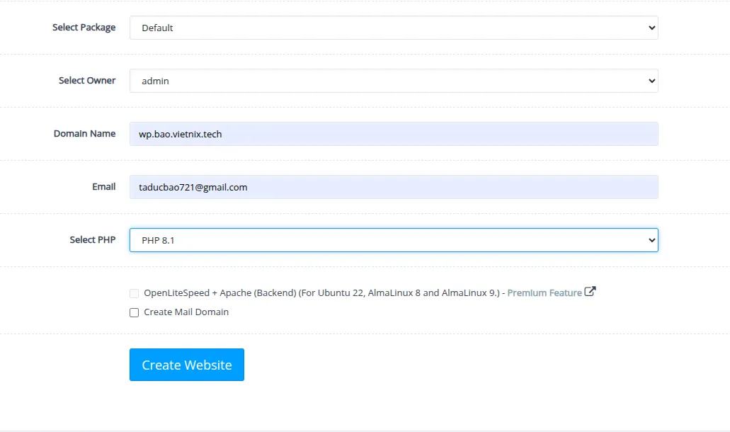 Hướng dẫn cách bật Open_basedir trên CyberPanel nhanh chóng 15 Tạo website mới