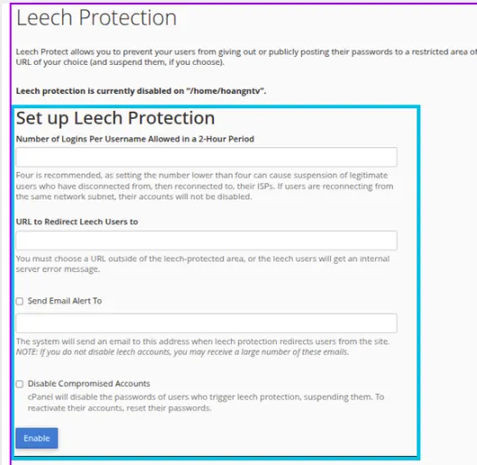Hướng dẫn cách sử dụng Leech Protection trên cPanel 18 Thiết lập Leech Protection