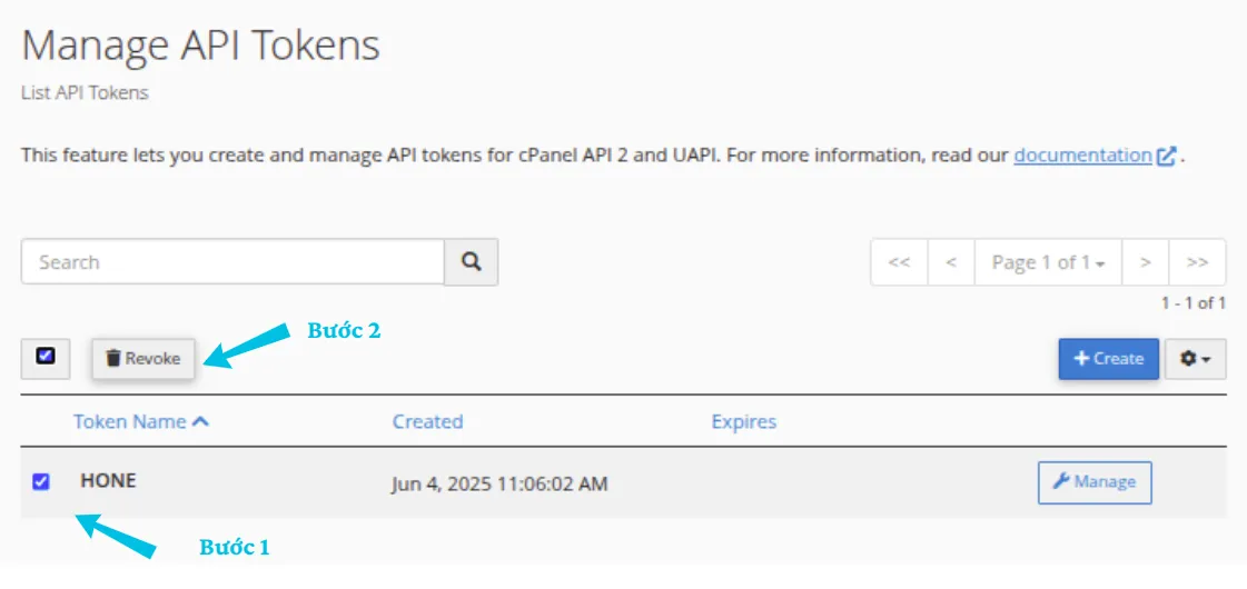 Hướng dẫn cách quản lý API tokens trên cPanel hiệu quả 20 Xóa API Token