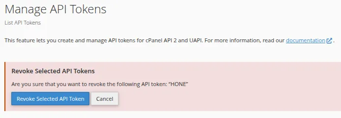 Hướng dẫn cách quản lý API tokens trên cPanel hiệu quả 21 Hệ thống yêu cầu xác nhận việc thu hồi Token