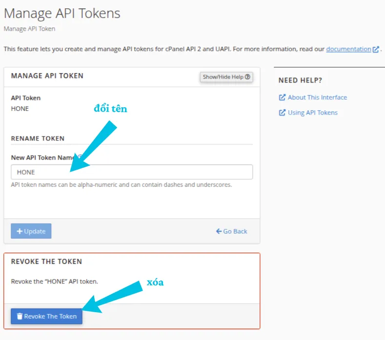 Hướng dẫn cách quản lý API tokens trên cPanel hiệu quả 22 Đổi tên API Token