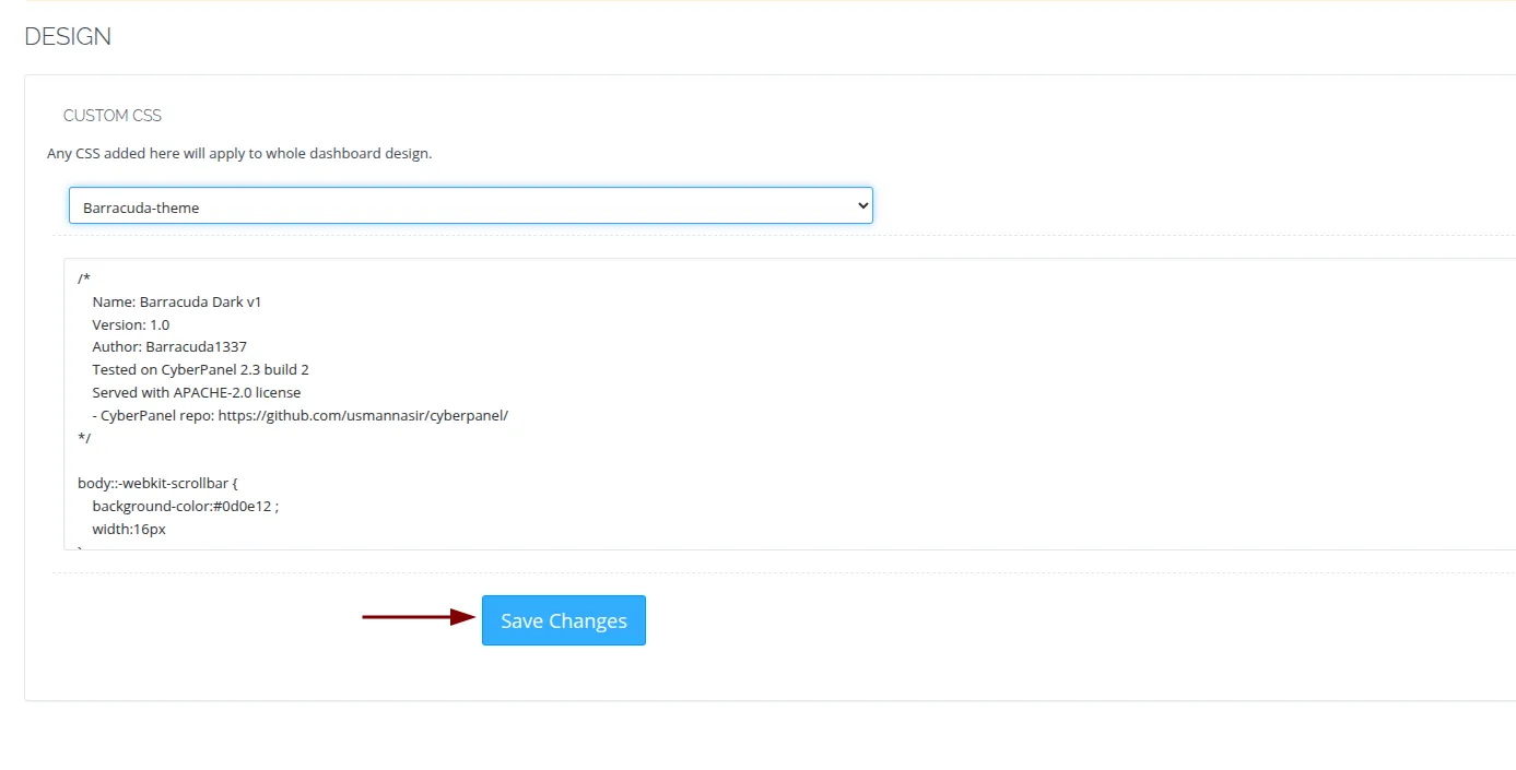 Hướng dẫn thay đổi theme trên CyberPanel nhanh chóng 17 Tùy chỉnh CSS riêng