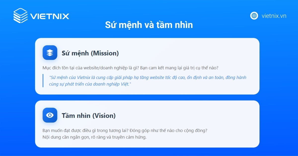 Cách viết trang giới thiệu cho website chuyên nghiệp và thu hút 26 Thể hiện tầm nhìn và sứ mệnh của doanh nghiệp trên trang giới thiệu