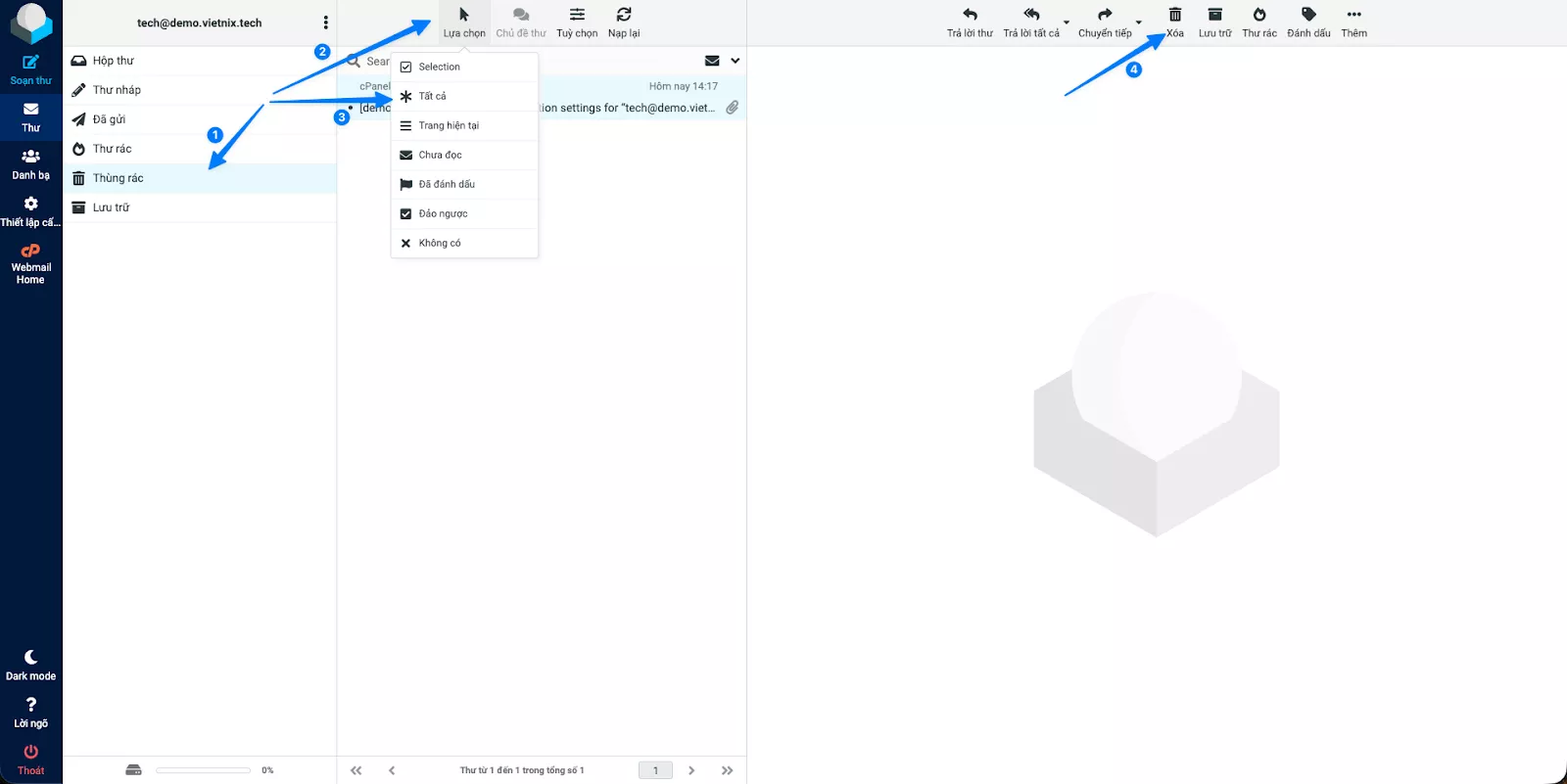 Dọn dẹp thùng rác (xóa vĩnh viễn email)