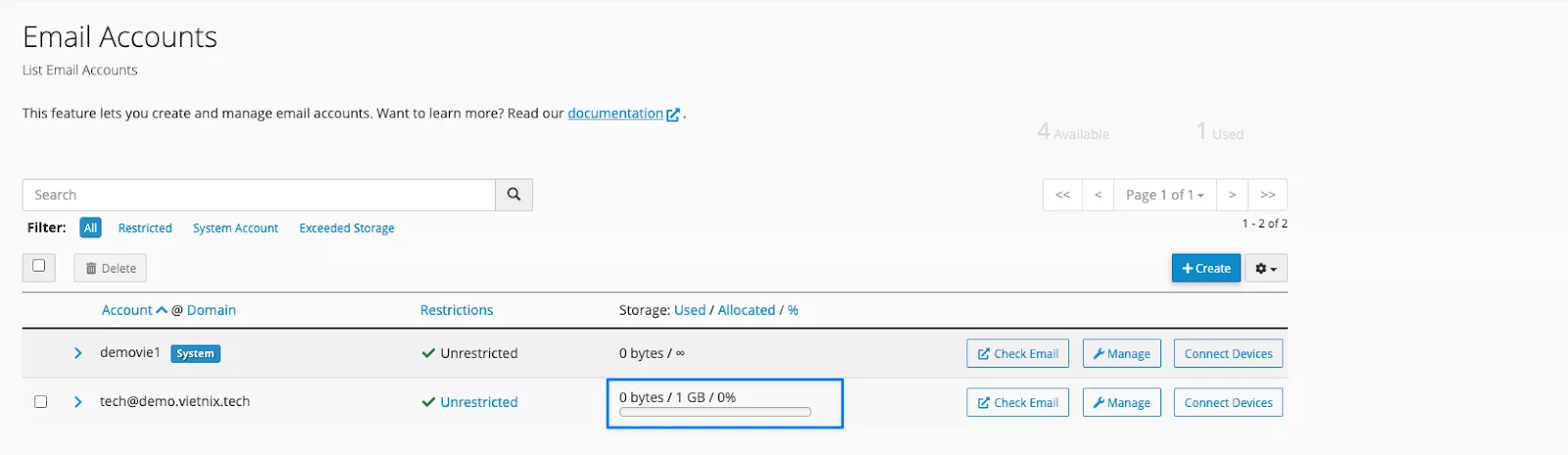 Kiểm tra lại dung lượng hộp thư