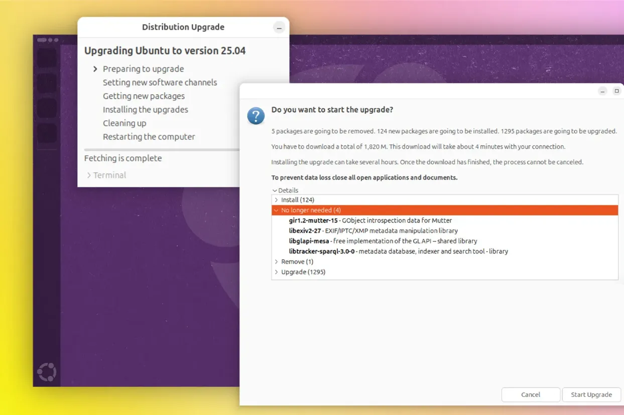 Cách nâng cấp Ubuntu 25.04 nhanh chóng và an toàn 21 Nhấn chọn Start Upgrade - Nguồn: Internet
