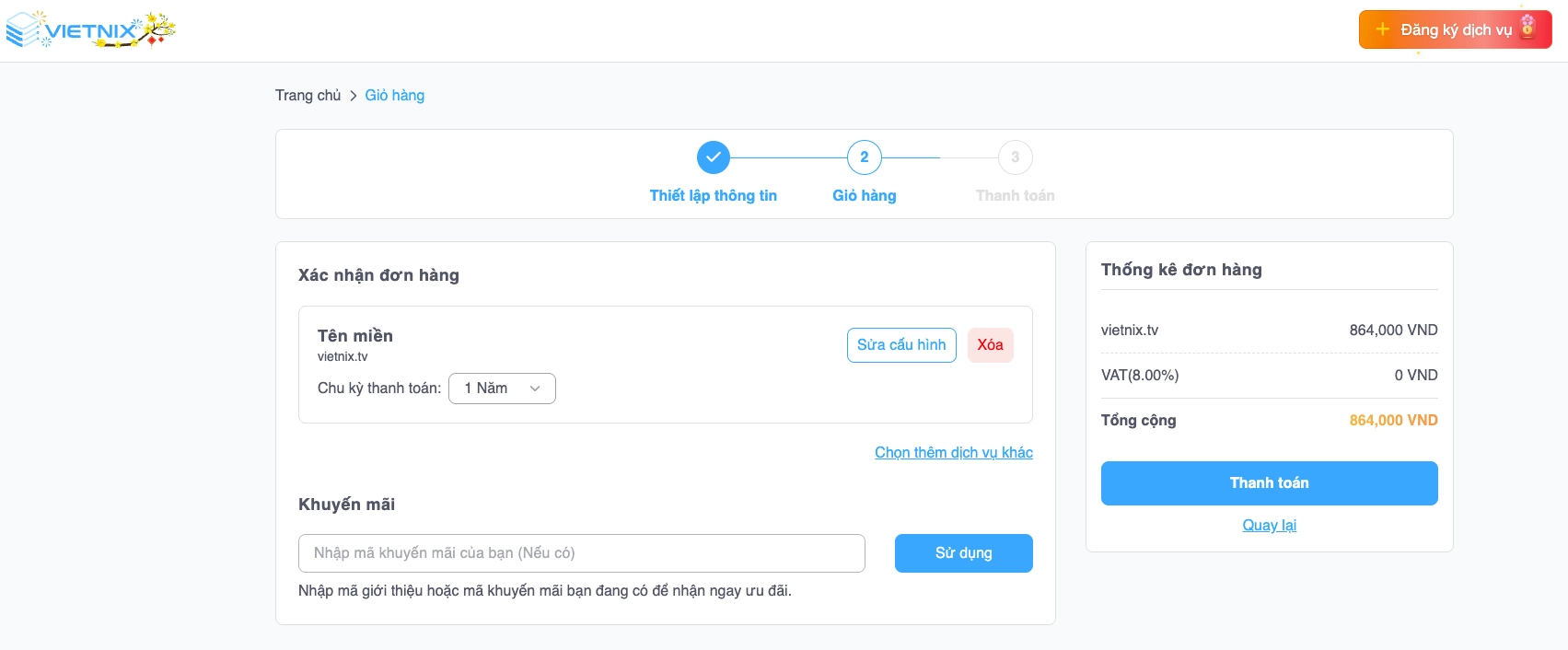 Kiểm tra đơn hàng và nhấn Thanh toán