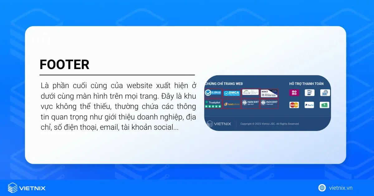 Footer là gì? Lưu ý khi thiết kế footer website 13 Footer, hay còn gọi là chân trang, là phần cuối cùng của website