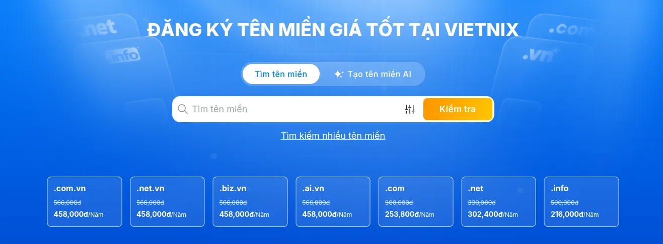 Truy cập trang Đăng ký tên miền của Vietnix