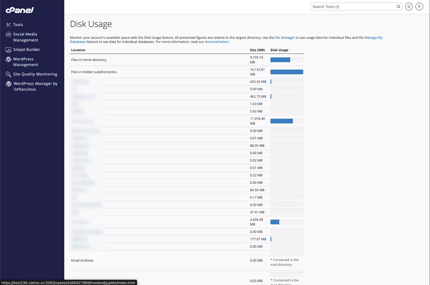 Hướng dẫn cách kiểm tra dung lượng hosting nhanh chóng, hiệu quả 43 Biểu đồ trực quan dung lượng sử dụng của các thư mục chính