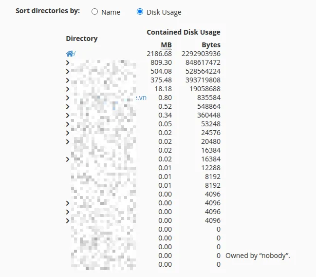Hướng dẫn cách kiểm tra dung lượng hosting nhanh chóng, hiệu quả 44 Sắp xếp các thư mục theo dung lượng